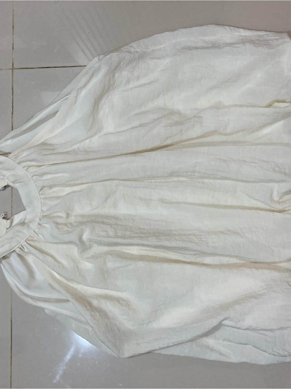 Classic White Girls' Dress with Gathered Neck
